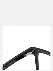 Macro detail of the durable metal hinge and size parameters on black eyewear frame