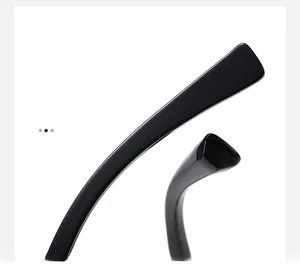 Detail of glossy black non-slip glasses temples with an ergonomic curved ear design