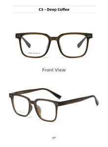 Detailaufnahme der dunkelbraunen, transparenten eckigen Brille, Modell J10007 Details
