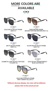 Catalogue détaillé présentant sept options de couleurs pour lunettes de soleil pilote