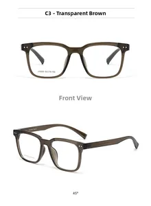 Detailed front and side view of transparent brown square optical glasses frames