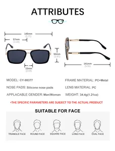 Guide des tailles de lunettes CY-98377 avec dimensions détaillées et conseils de style