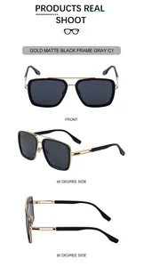 Vues sous trois angles de lunettes aviateur or et noir mat avec verres gris