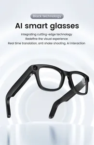 Vista de detalle de las gafas inteligentes con cámara y montura negra mate