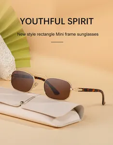 Rectangle sunglasses with gold bridge, tortoiseshell temples and soft leather pouch