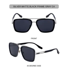 Détails de lunettes de soleil carrées avec double pont argenté et finition noir mat