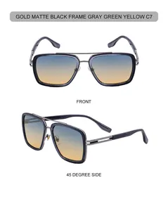 Détails des lunettes de soleil carrées C7 avec monture noir mat or et dégradé