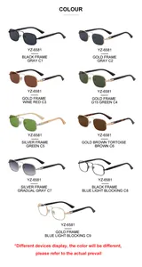 Nine color variants of vintage square metal frame sunglasses with multi-color lenses