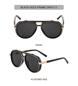 Detailansicht der Pilot Sonnenbrille mit schwarz goldenem Rahmen und grauen Gläsern