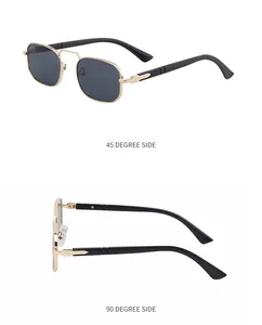 Dual view of retro square metal sunglasses showing 45 and 90 degree side profile details