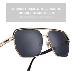 Detailaufnahme der quadratischen Herren-Metallsonnenbrille mit Doppelsteg und Modell CY-98381