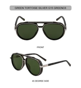 Front- und Seitenansicht der Pilot Sonnenbrille mit grünen Gläsern und Schildpattrahmen