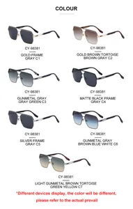 Detail-Gitter mit sieben Farbvarianten der quadratischen Metall-Sonnenbrille CY-98381