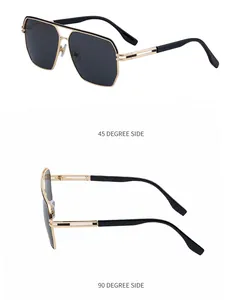 Detailansichten der goldenen Metallsonnenbrille aus 45- und 90-Grad-Seitenwinkeln