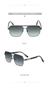Duale Ansicht der gunmetal-grauen Metall-Sonnenbrille mit graugrünen Verlaufsgläsern