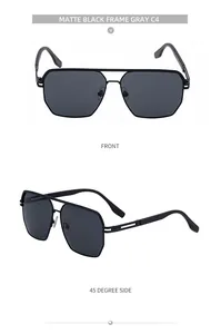Detailansicht der mattschwarzen Pilotensonnenbrille mit grauen Gläsern und Doppelsteg