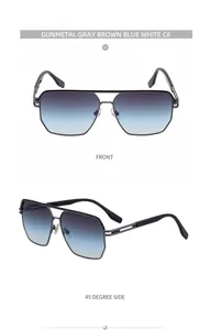 Front- und Seitenansicht der Gunmetal-Pilotenbrille mit Verlaufsgläsern und Doppelsteg