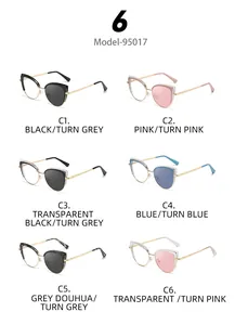 Vista detallada de seis opciones de color para gafas de sol cat-eye con varillas doradas