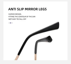 Detalle de las patillas ergonómicas antideslizantes en negro y dorado para gafas de gato