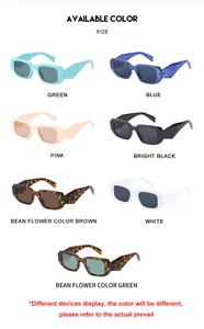 Détail des lunettes de soleil carrées 9128 en sept couleurs avec des branches larges