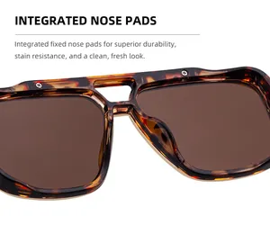 Détail des plaquettes de nez intégrées sur lunettes de soleil carrées polarisées