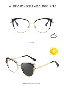 Gafas cat-eye fotocromáticas con lentes que cambian de transparente a gris oscuro