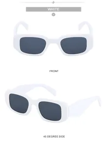 Vues de face et de profil à 45 degrés de lunettes de soleil blanches à monture rectangulaire