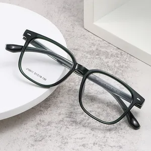 Monture de lunettes carrée en acétate vert pour hommes, modèle J10011 C3, 51-18-150