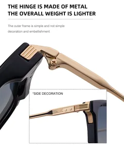 Détail des charnières métalliques et de la décoration dorée sur les lunettes de soleil