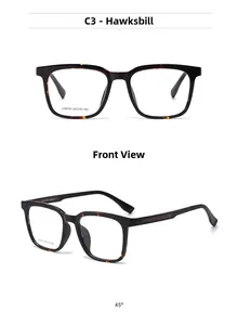 Vue macro de la monture de lunettes carrée écaille avec spécifications du modèle J10019