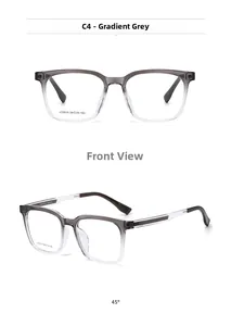 Vues de face et de profil de grandes lunettes carrées dégradé gris avec monture transparente
