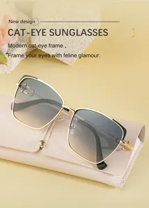 Détail de lunettes de soleil œil-de-chat avec monture en métal doré et verres dégradés chic