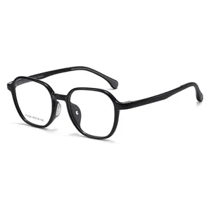Klassieke zwarte vierkante optische bril met modern zeshoekig design voor heren