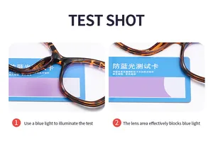 Blue light blocking test on stylish leopard cat-eye glasses with detailed step guide