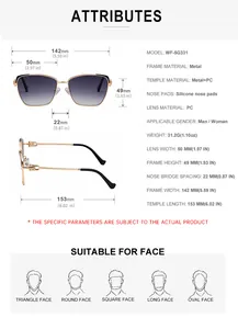 Guide des tailles détaillant les dimensions et spécifications des lunettes de soleil