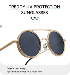 Détails de lunettes de soleil vintage en métal avec double pont et verres anti-UV