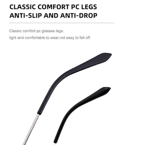 Détail des branches de lunettes antidérapantes en PC avec charnière en métal argenté