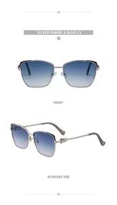 Lunettes de soleil œil de chat en métal argenté avec verres dégradés bleus, vues
