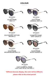 Détail des lunettes de soleil ovales en métal avec double pont et sept options de couleur