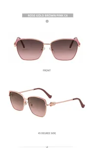 Détails de lunettes papillon or rose avec verres dégradés et charnière anneau