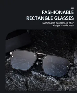 Macro detail of rectangle sunglasses with silver studs and metal double bridge