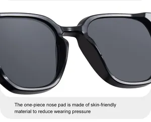 Detail of skin-friendly one-piece nose pads on black polygon sunglasses for men