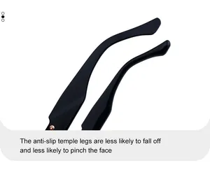 Detail view of anti-slip matte black temple legs for comfortable ergonomic fit