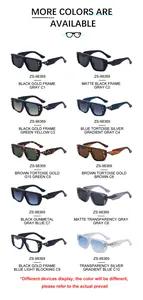 Detailed color chart showing 10 stylish square frame sunglasses in various lens tints