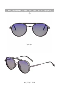 Vue détaillée de lunettes de soleil ovales gunmetal avec double pont et coques latérales