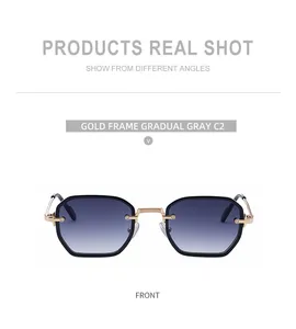 Front view of gold frame sunglasses with gradual gray lenses in punk square style