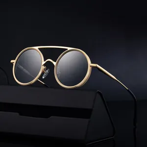 Lunettes de soleil ovales dorées vintage pour homme avec étui triangulaire noir