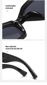 Detail of comfortable nose pads and non-slip temple tips on black sunglasses