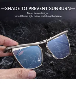 Industrial matte silver metal sunglasses with thick top bar and light blue lenses
