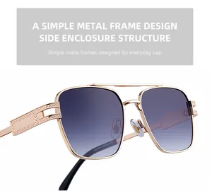 Détail de lunettes de soleil carrées en métal avec double pont et verres dégradés